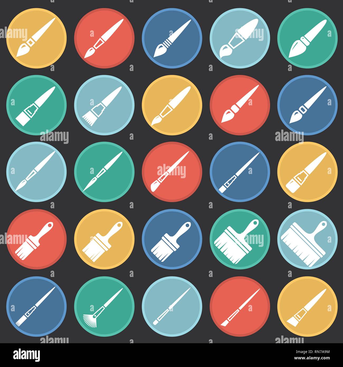 Brush icons set on color circles black background for graphic and web ...
