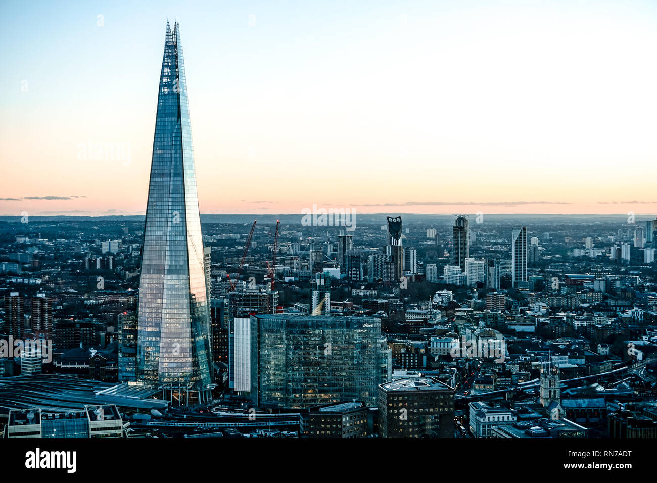 Sunset with The Shard from Sky Garden [London] Stock Photo