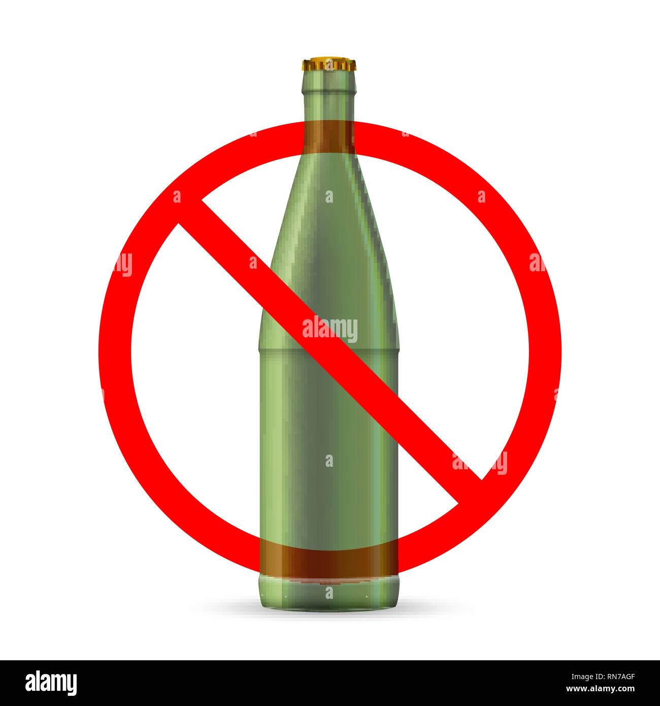 Glass bottles not allowed, red forbidden sign on white Stock Vector
