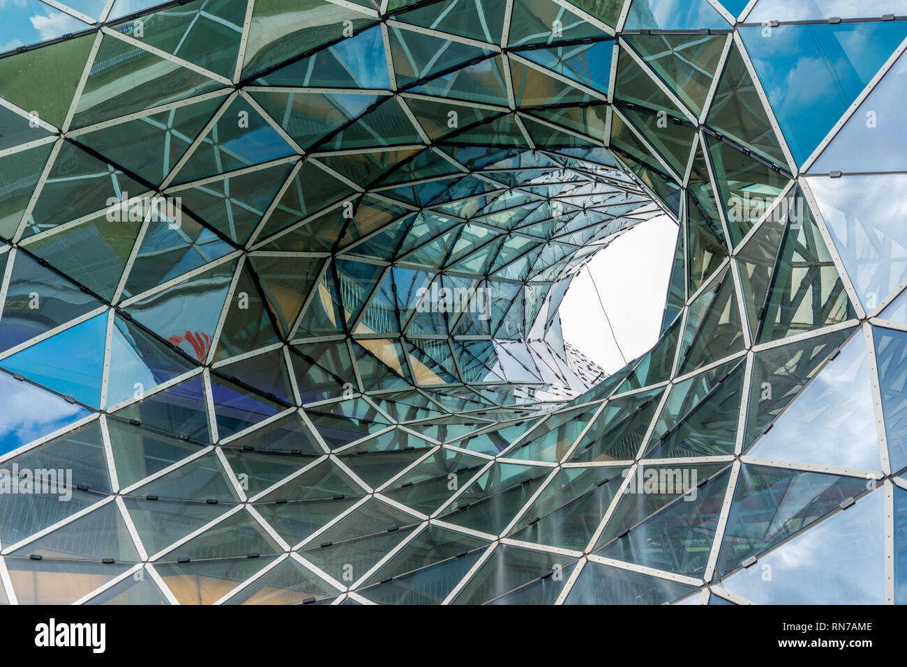 Outside view of Futuristic architecture Myzeil shopping mall designed ...