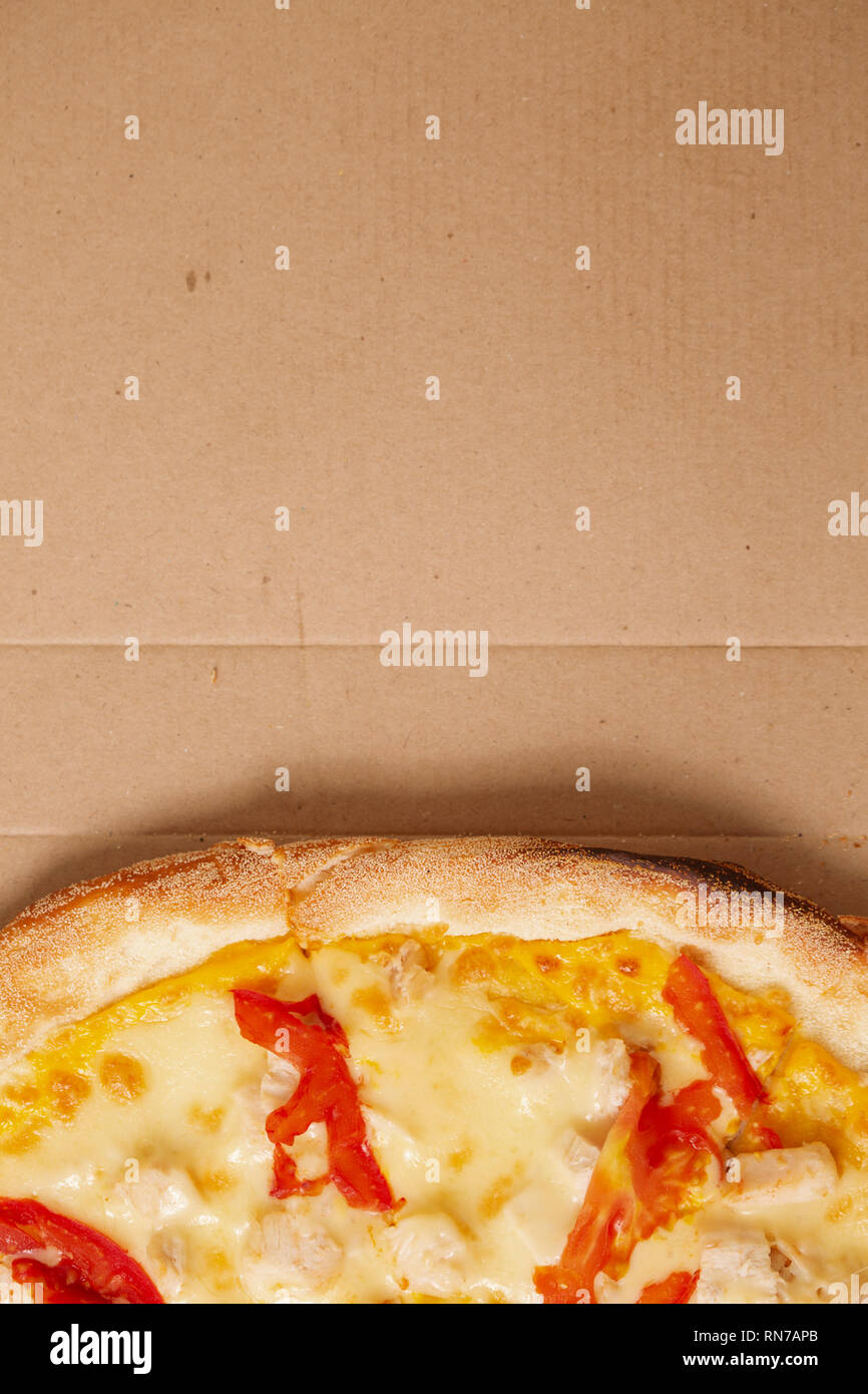 Pizza in a cardboard box. top view Stock Photo