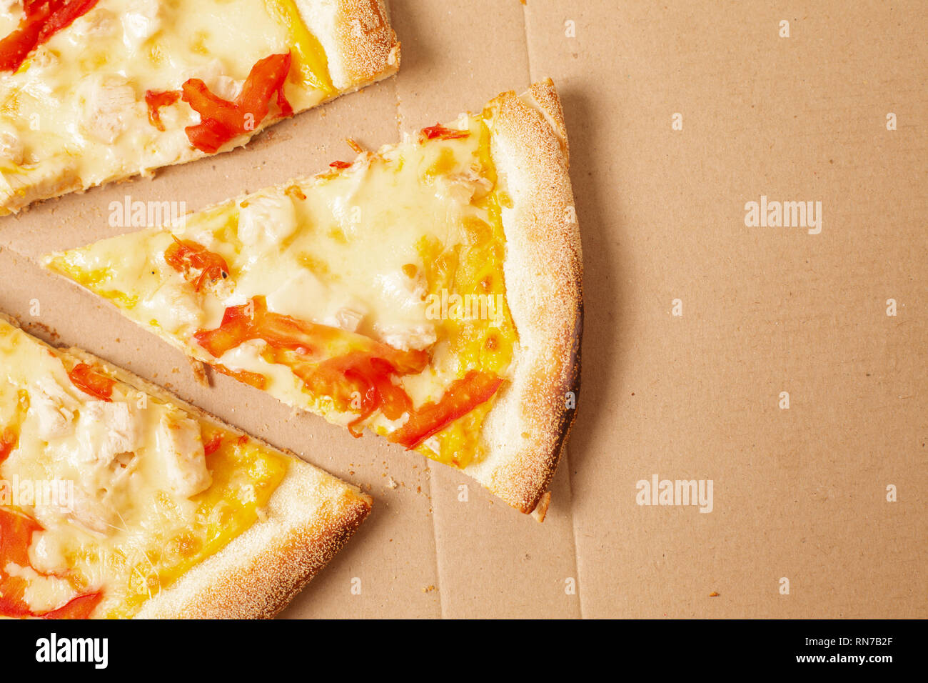 Pizza in a cardboard box. top view Stock Photo