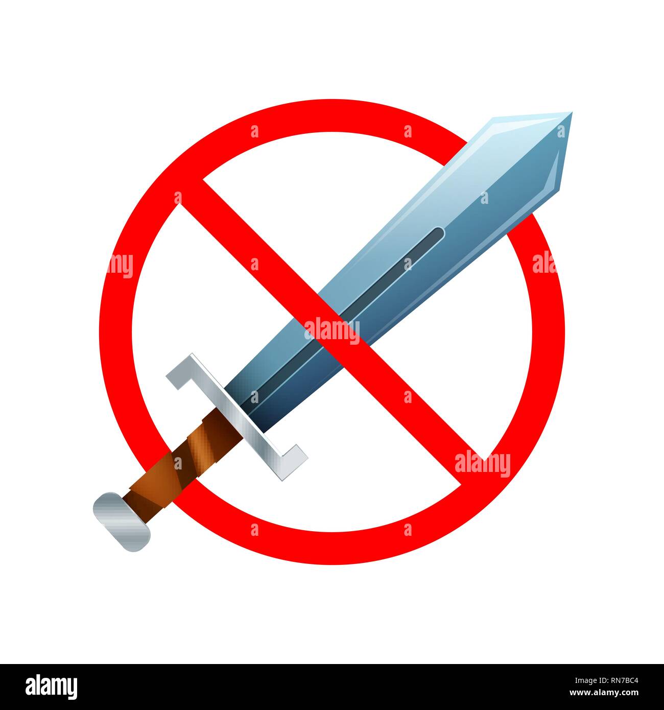 Weapon are not allowed, red forbidden sign on white Stock Vector