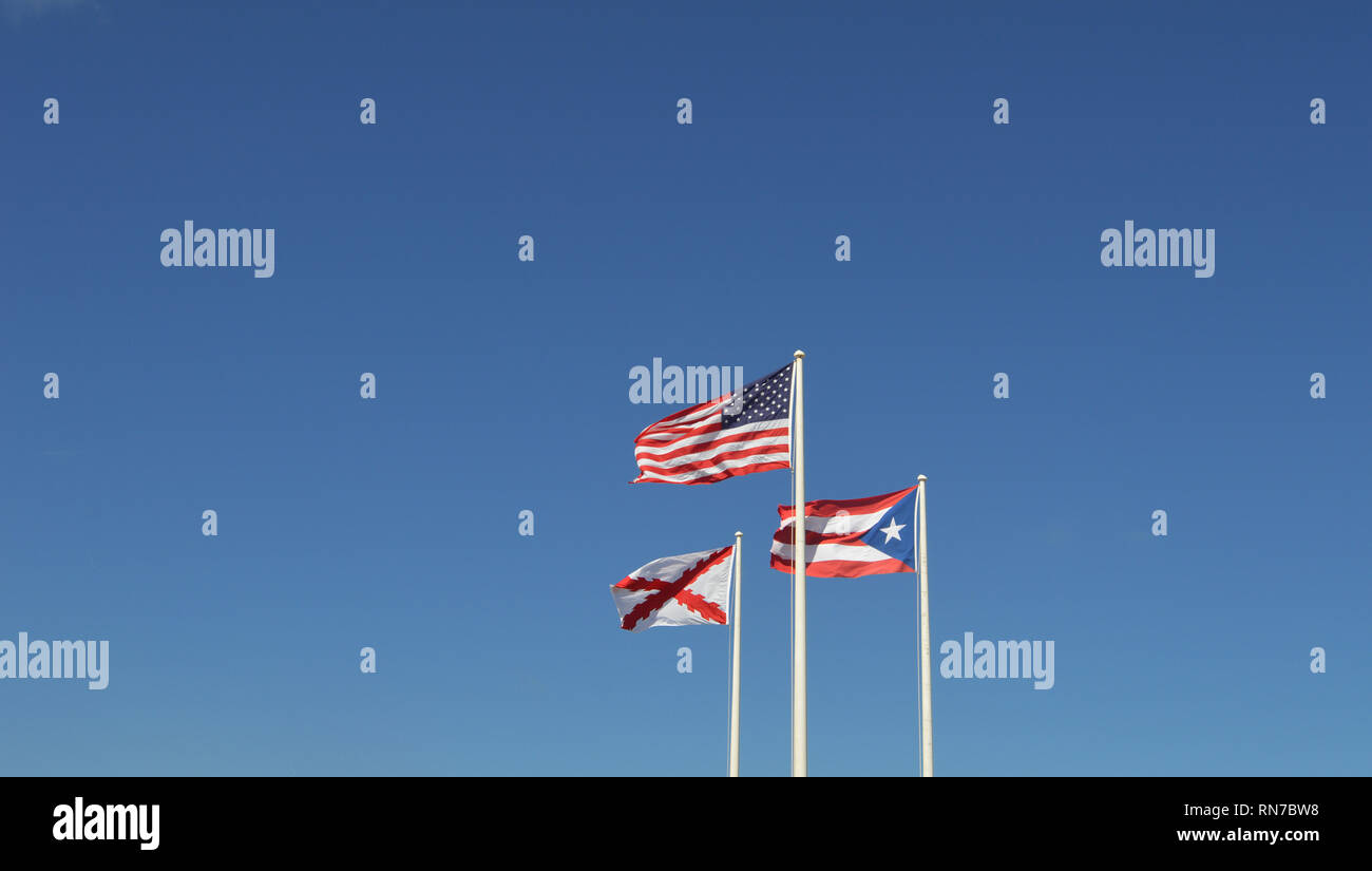 Three Flags in Puerto Rico Stock Photo