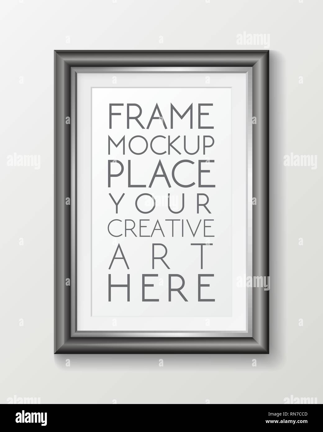 Realistic vertical gray frame template, frame on the wall mockup with decorative borders Stock Vector