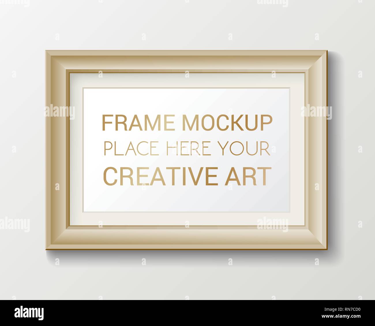 Realistic rectangular gold frame template, frame on the wall mockup with decorative borders Stock Vector
