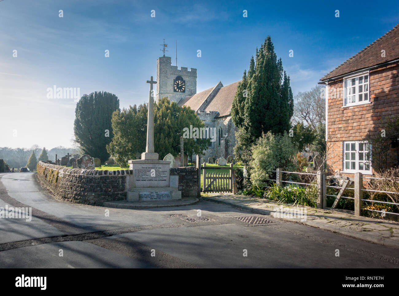War memorial and St Margaret's church in the village of Bethersden