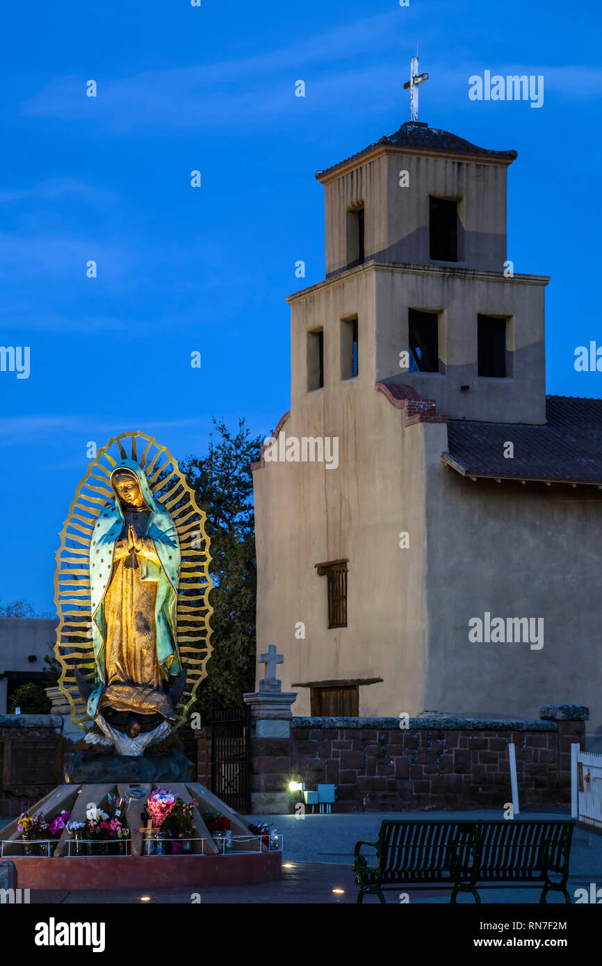 Santuario de Guadalupe Church (1781) and statue, Santa Fe, New Mexico