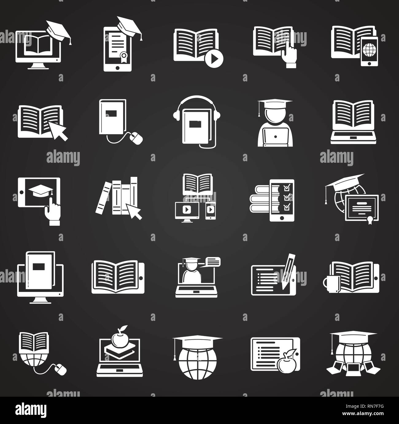 E-Learning icons set on black background for graphic and web design ...
