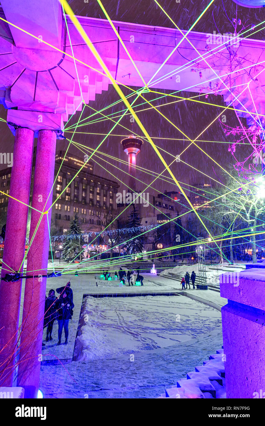 Glow Winter Light Festival at the downtown Calgary Olympic Plaza Stock