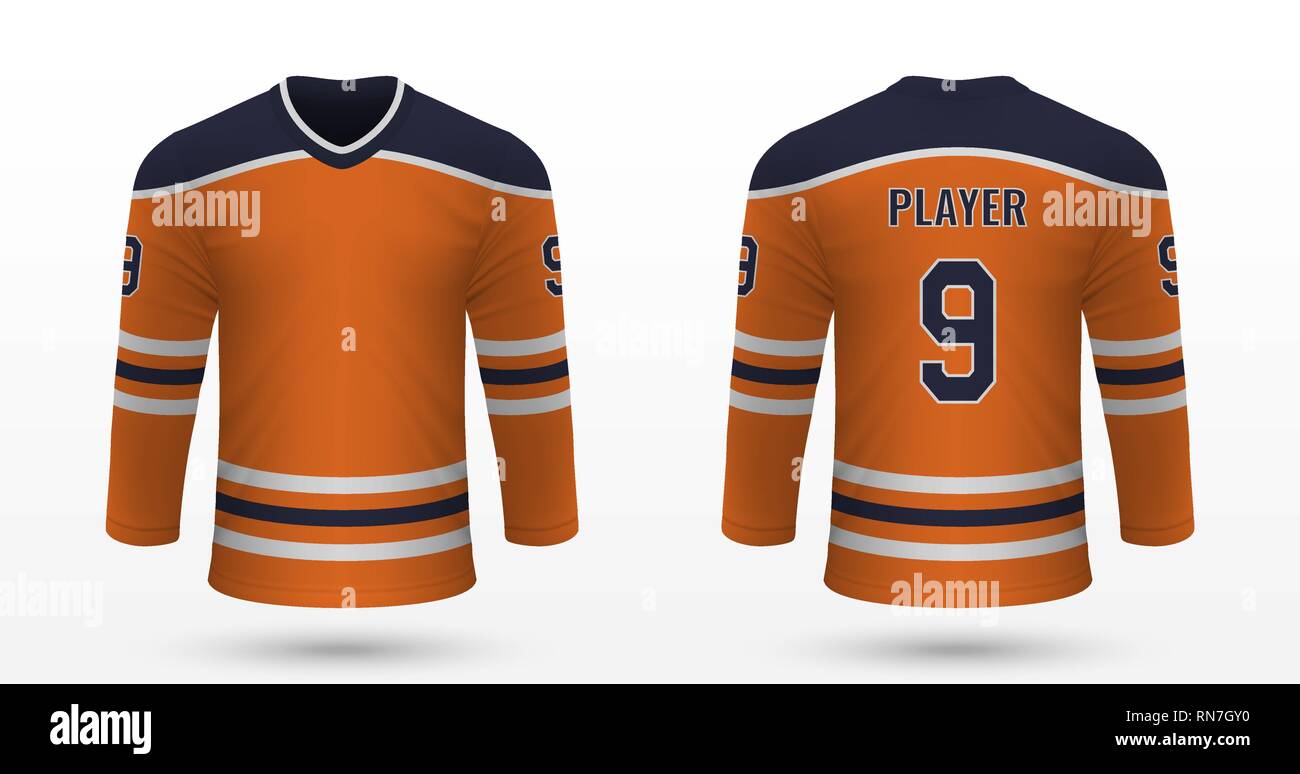 Realistic hockey kit, shirt template for ice hockey jersey. New