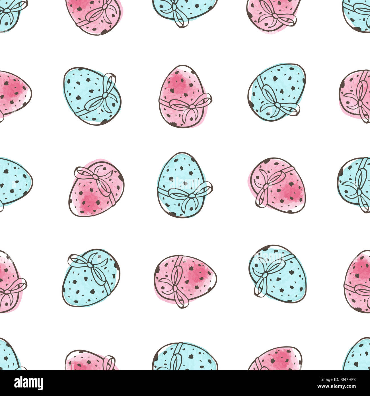 Hand drawn doodle Easter seamless pattern with eggs on a white ...