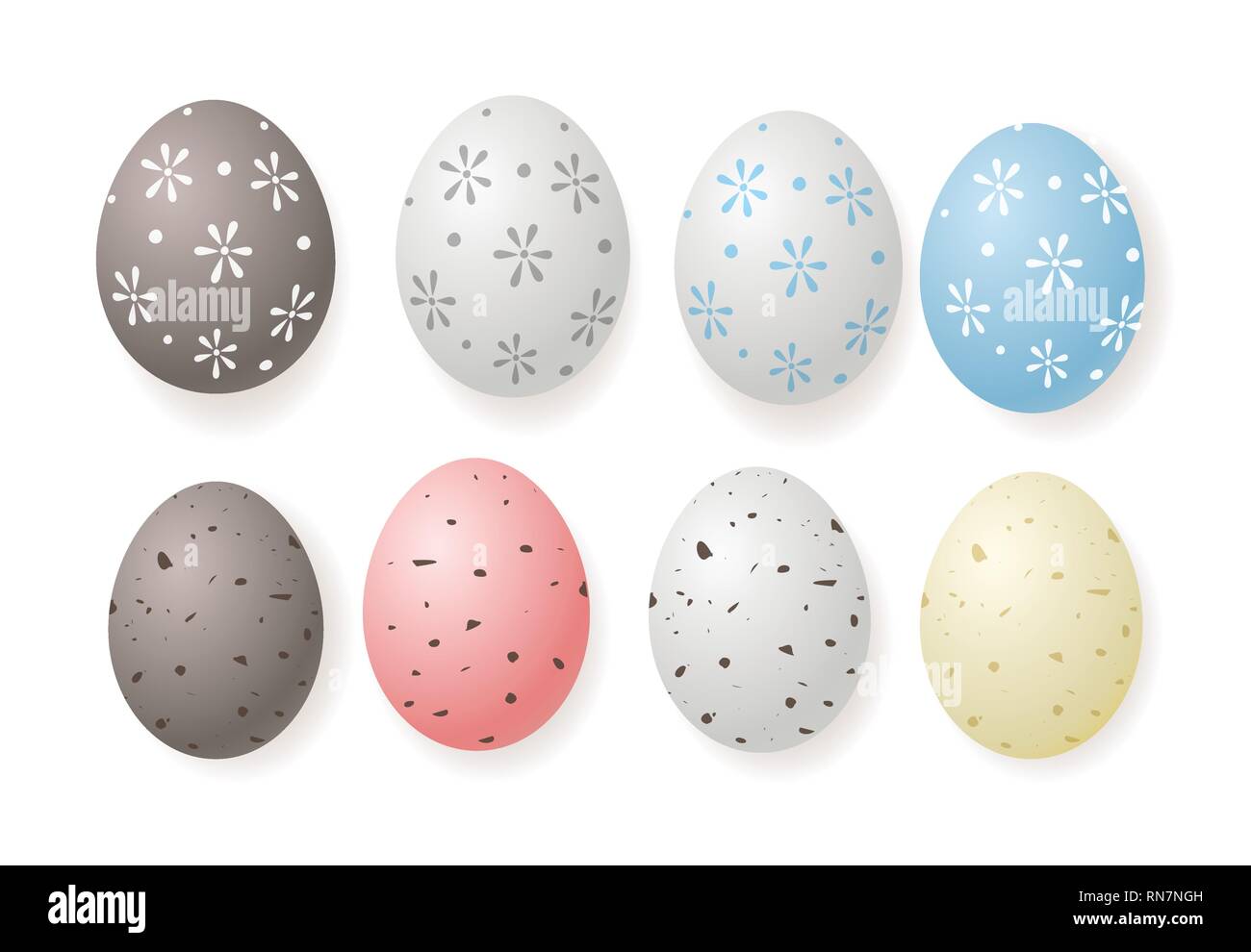 Decorated Easter quail eggs isolated on white background Stock Vector