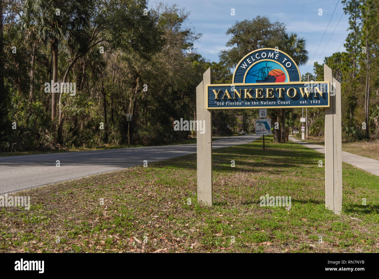 Follow That Dream Parkway, located in Yankeetown, Florida USA Stock