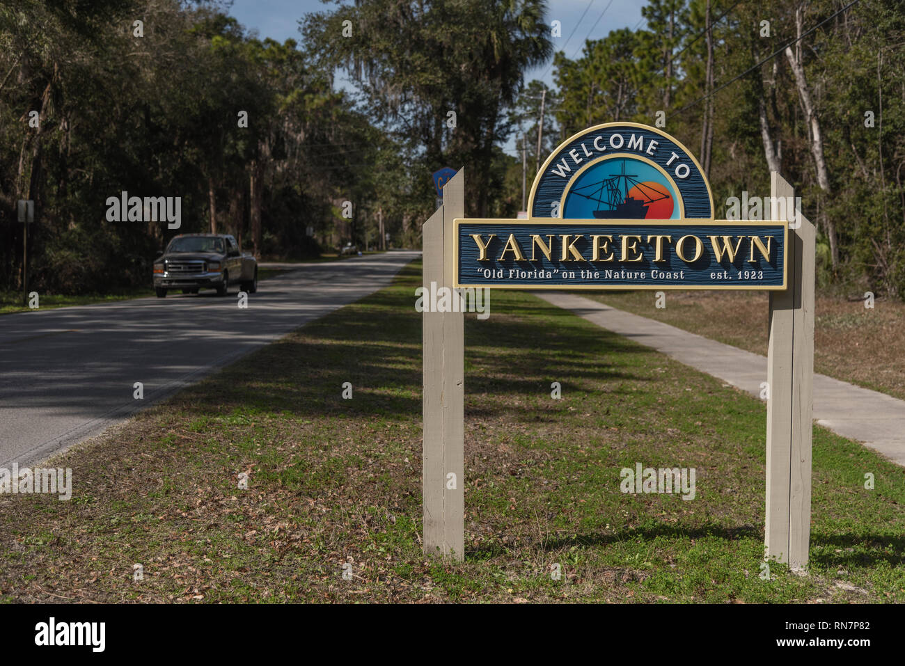 Follow That Dream Parkway, located in Yankeetown, Florida USA Stock