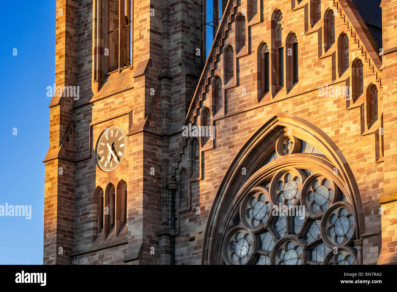 Strasbourg, Alsace, France, St Paul protestant church, Neustadt district, late afternoon light, Stock Photo