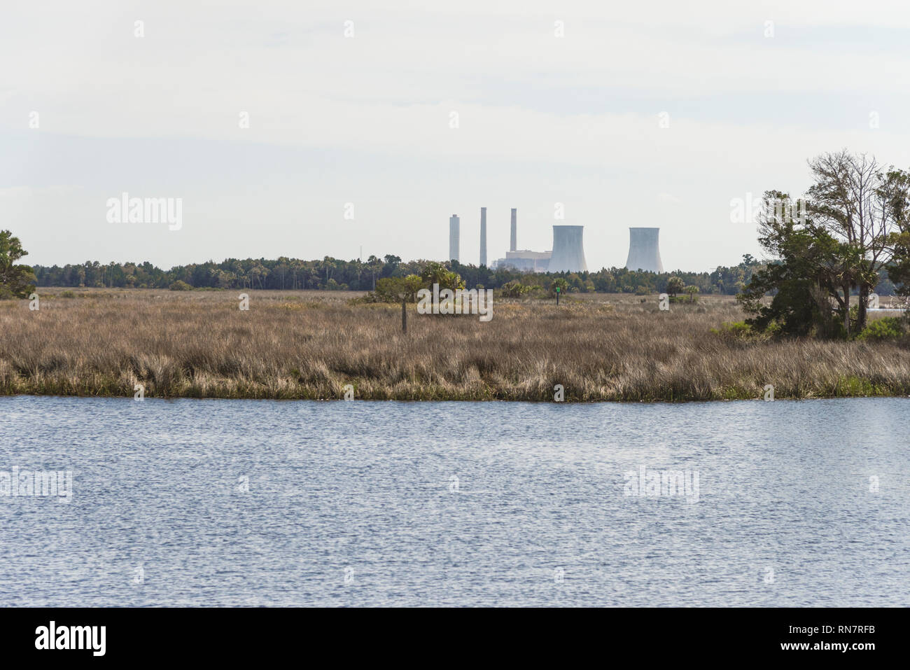 Crystal River Nuclear Power Plant as seen from the Coast of Yankeetown,  Florida Stock Photo - Alamy