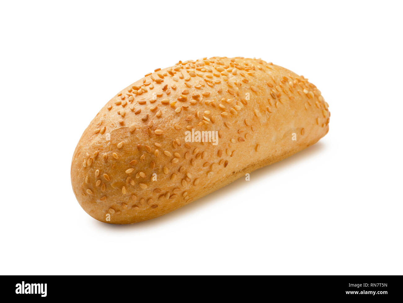 Hot dog bun with sesame seeds isolated on white background Stock Photo
