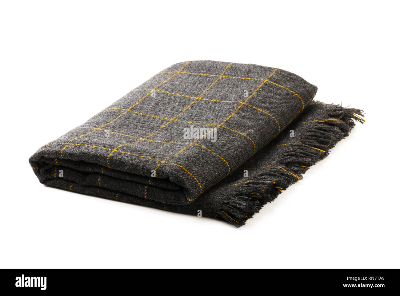 Grey checkered blanket isolated on a white background Stock Photo