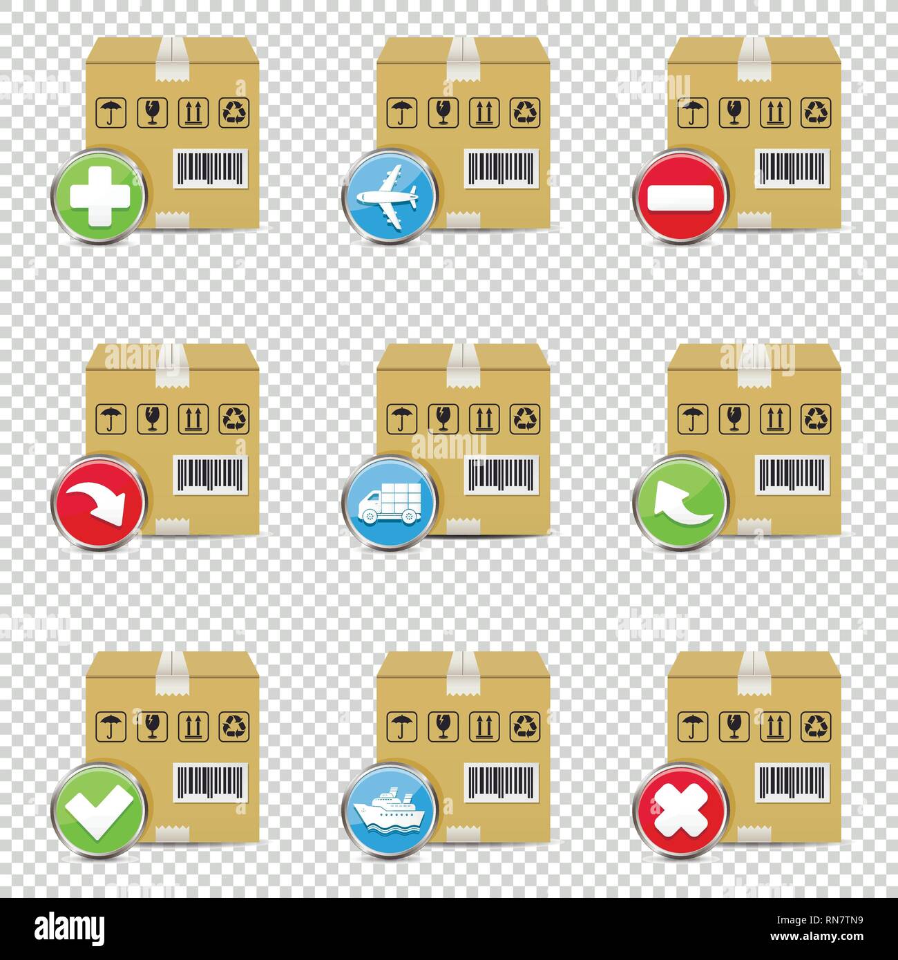 Vector shipping icons set isolated on transparent background Stock Vector