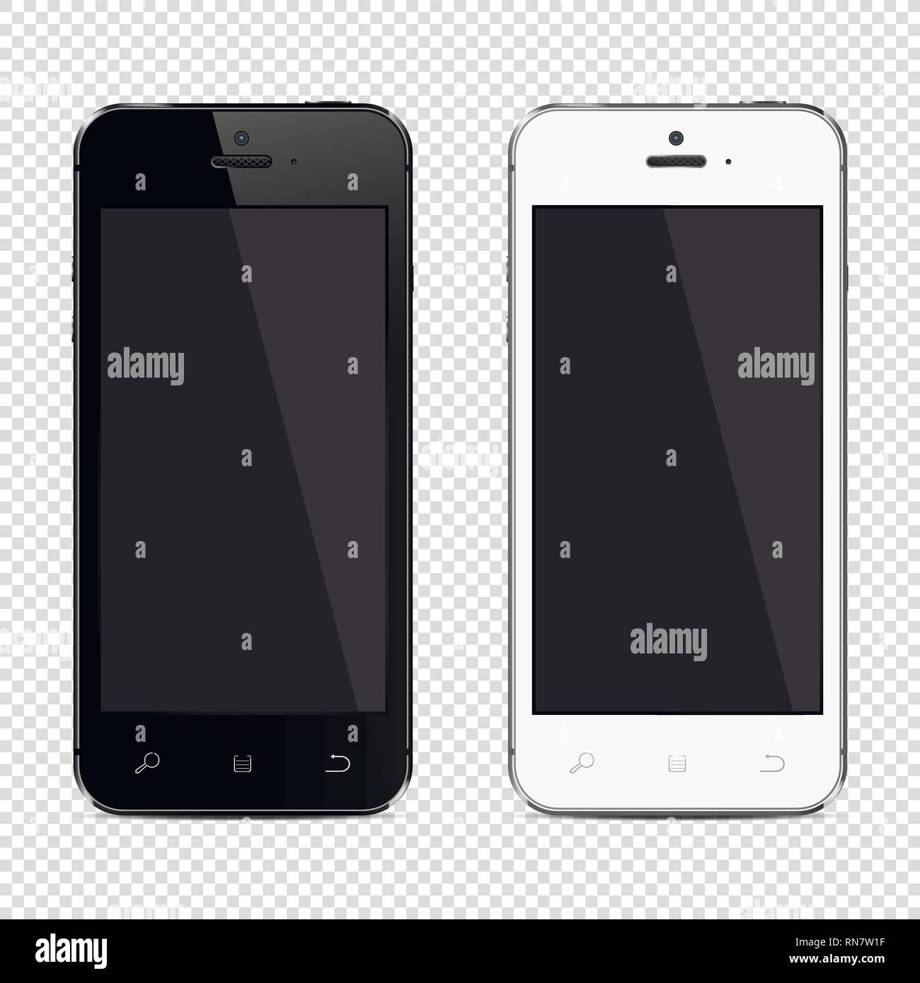 Mobile phones isolated on transparent background, realistic vector illustration. Stock Vector