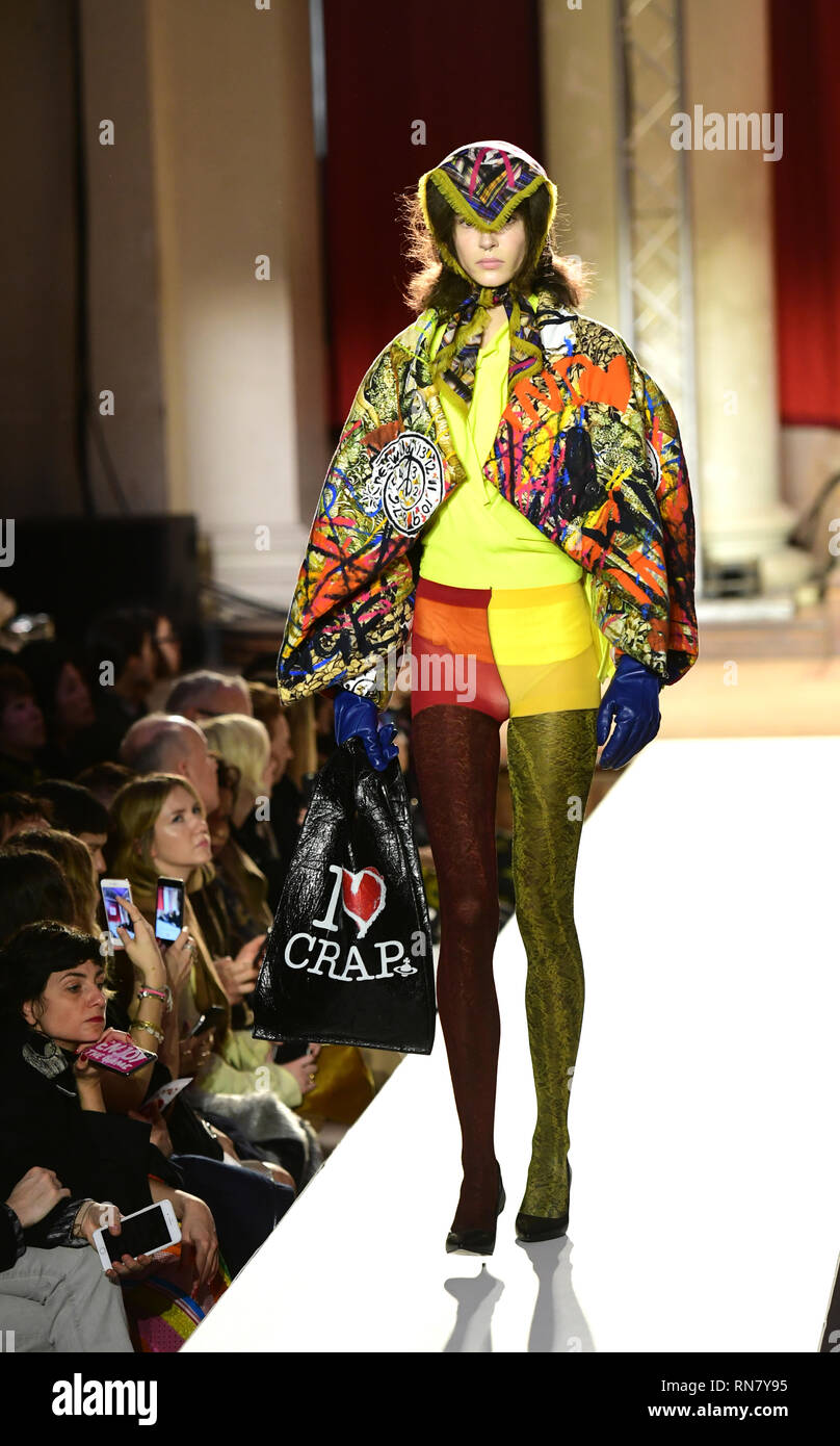 Models on the catwalk during the Vivienne Westwood Autumn/Winter 2019 London Fashion Week show at Smith Sq Sunday February 17, 2019. Photo credit should read: Ian West/PA Wire Stock Photo