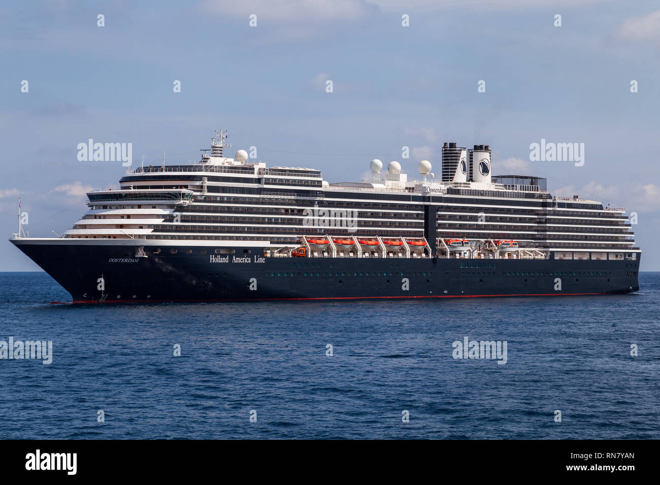 MS Oosterdam a cruise ship of Holland America Line anchored near Port Hercules on a sunny day. Monaco Stock Photo