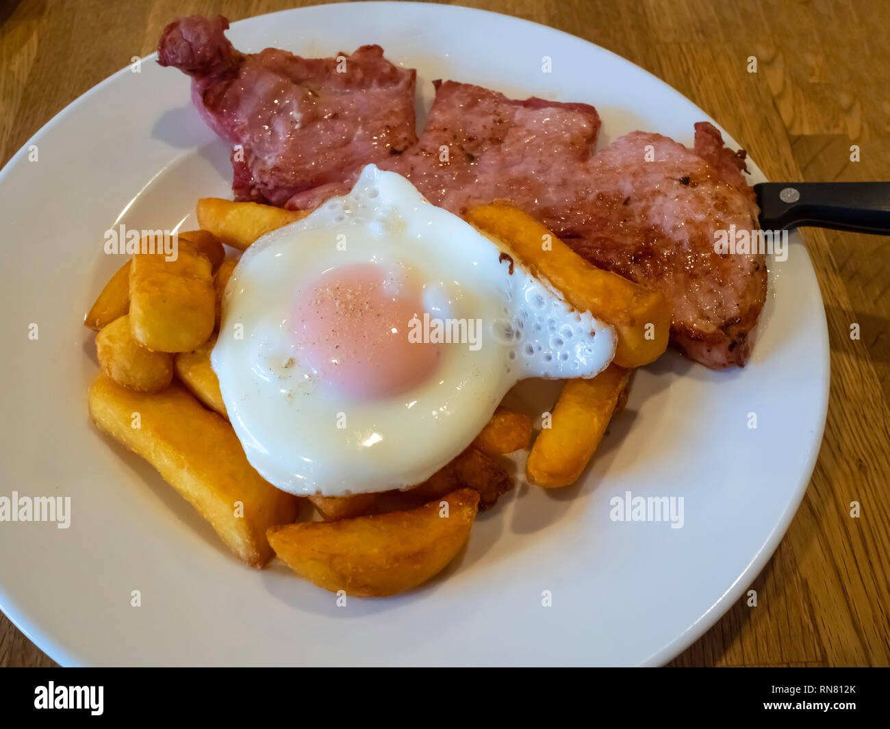 Lunch in a Yorkshire cafe gammon egg and chips Stock Photo Alamy