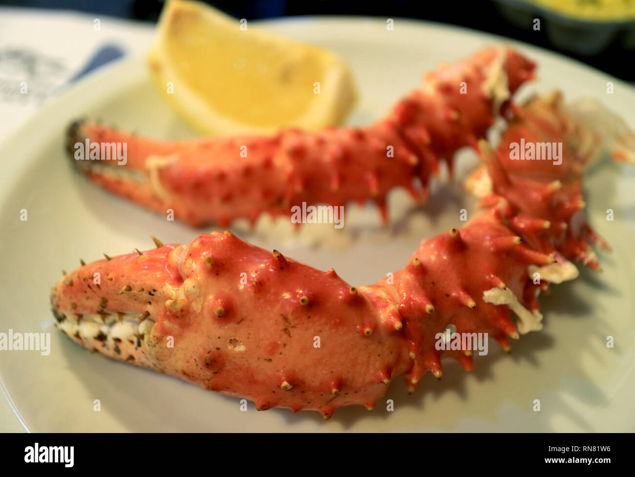 Closed Up Ushuaia King Crab Legs with a Piece of Lemon, Ushuaia