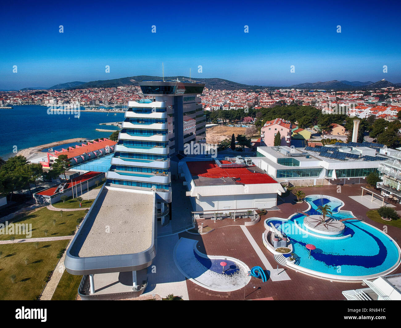 Vodice and Olympia Sky hotel Stock Photo