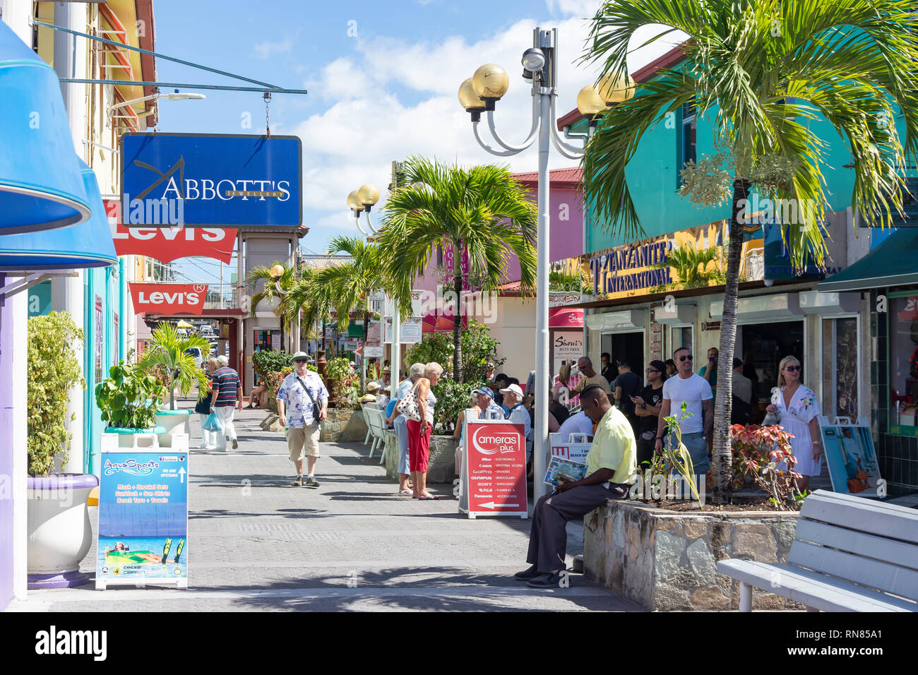 Heritage Quay open-air shopping centre, St John's, Antigua, Antigua and Barbuda, Lesser Antilles, Caribbean Stock Photo