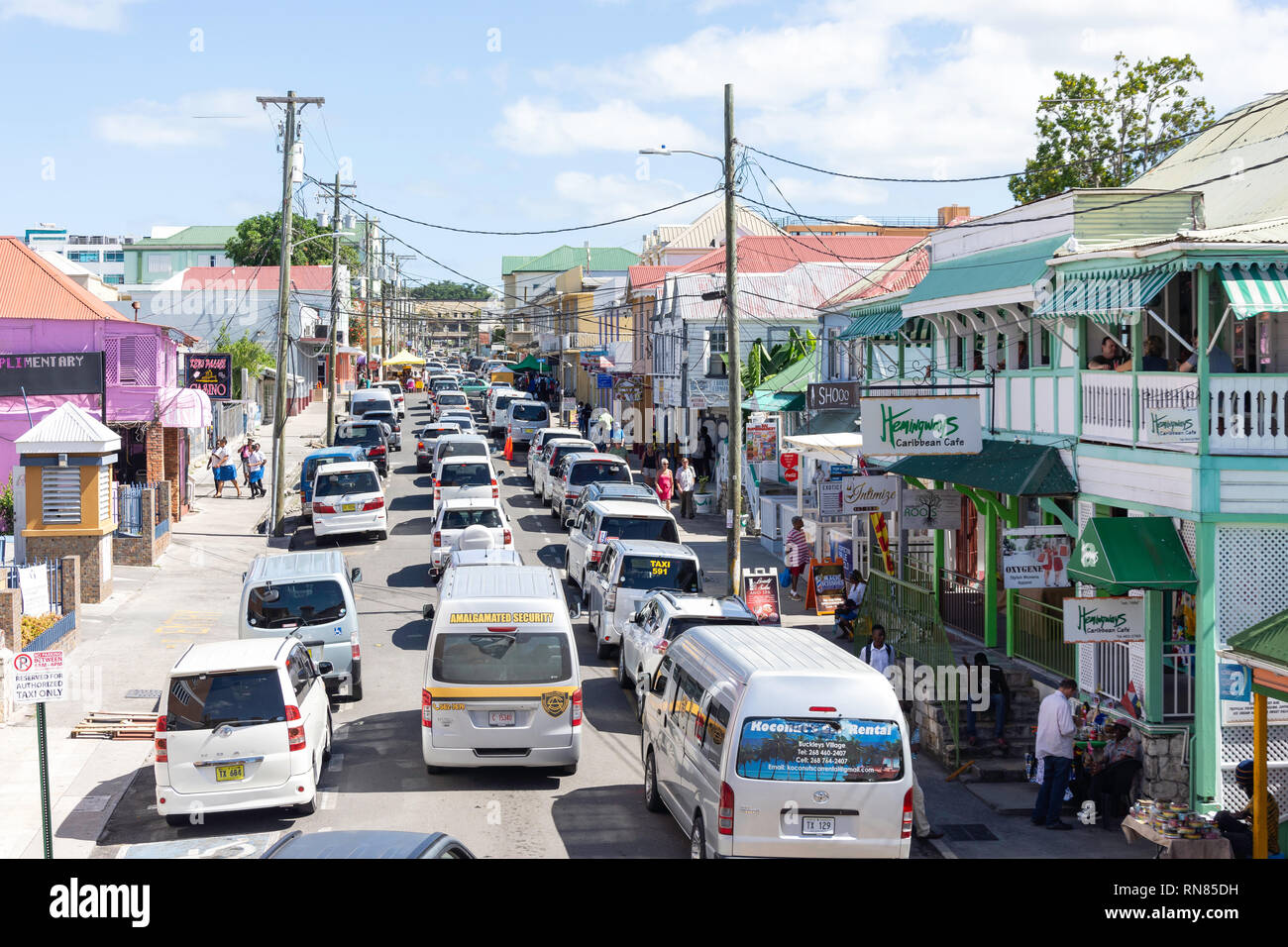 Busy traffic on St Mary's Street, St John's, Antigua, Antigua and