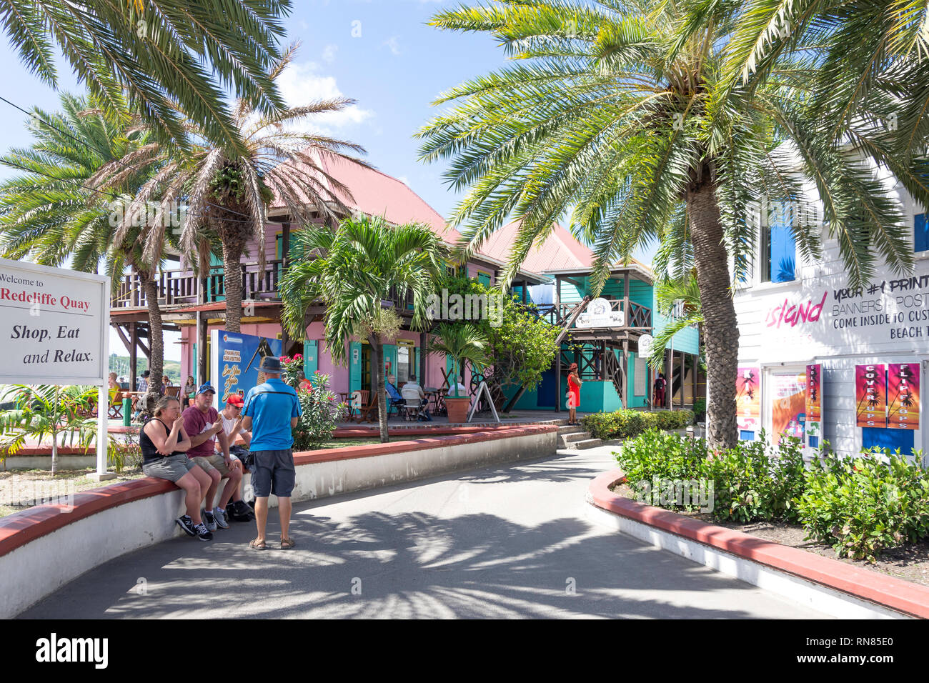 Historic Redcliffe Quay shopping district, St John's, Antigua, Antigua and Barbuda, Lesser Antilles, Caribbean Stock Photo