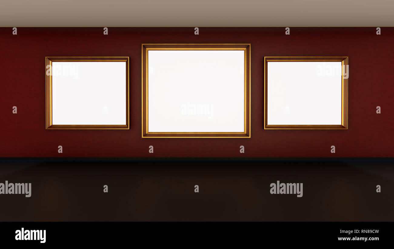 Frames on the gallery wall, 3D illustration Stock Photo - Alamy