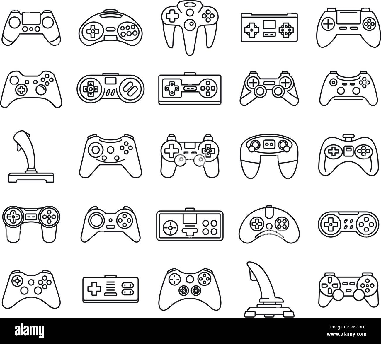 Set of doodle vector icons related to computer games. Joysticks