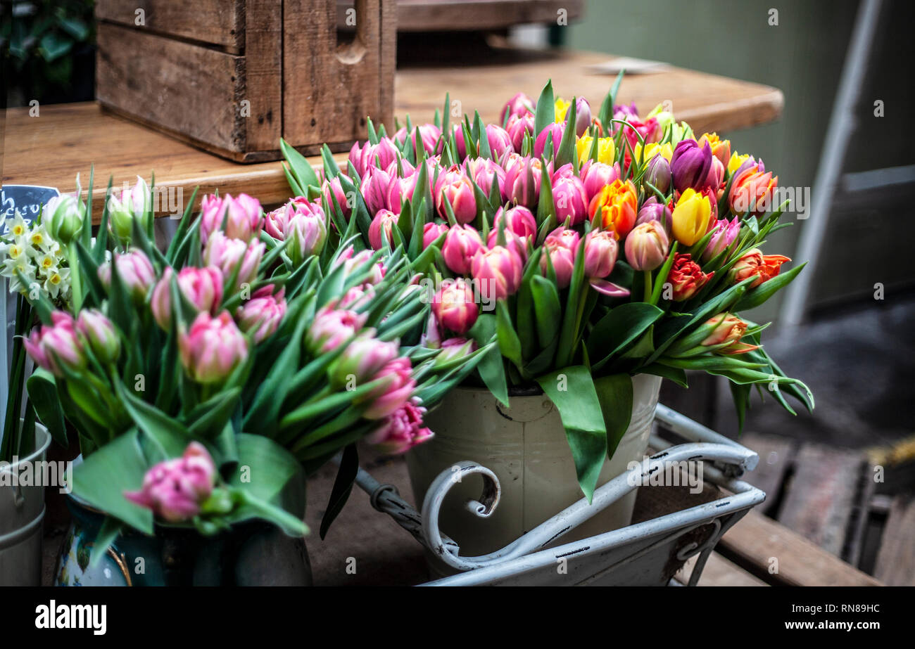 Flowers at St Nicholas Market , Corn Street, Bristol England UK Stock