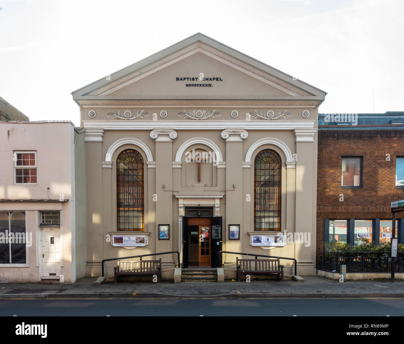 A view of the front of Windsor Baptist Church on Victoria Street in Windsor, UK. Stock Photo