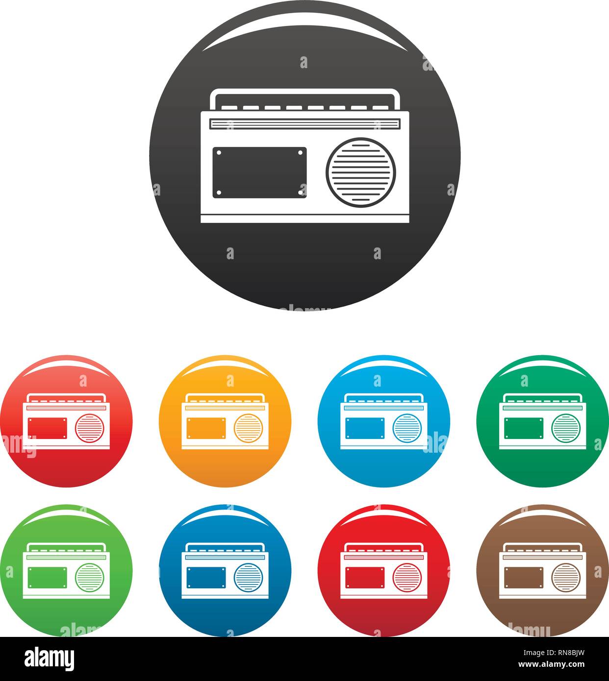 Old vintage radio icons set 9 color vector isolated on white for any ...
