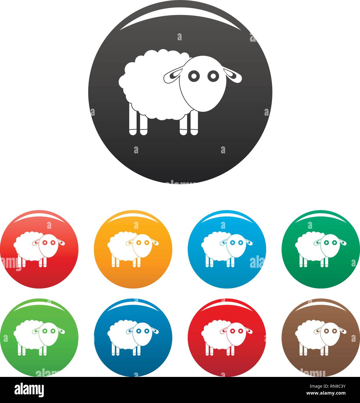 Funny sheep icons set 9 color vector isolated on white for any design ...