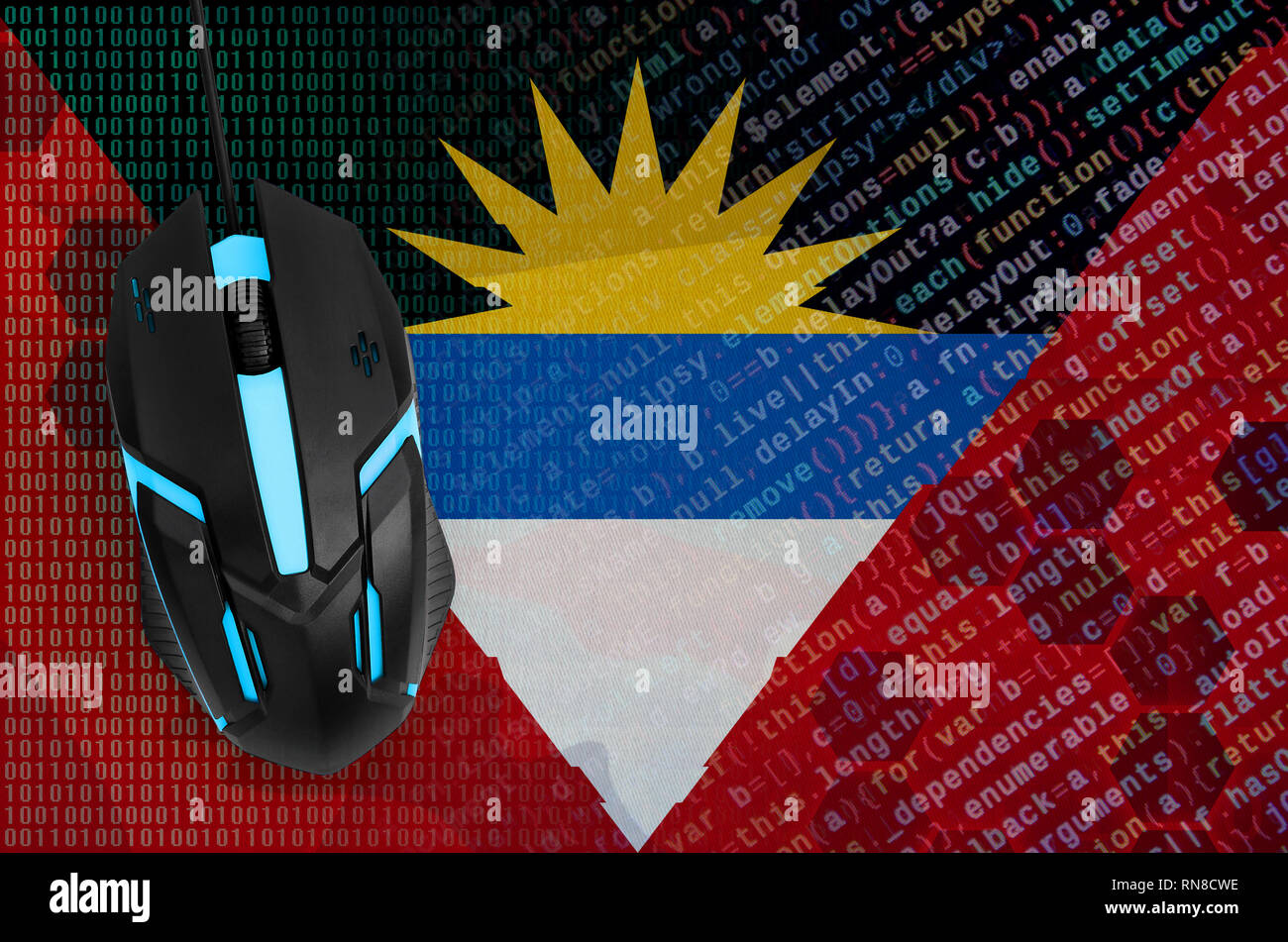 Antigua and Barbuda flag and modern backlit computer mouse. The concept of  digital threat, illegal actions on the Internet Stock Photo - Alamy