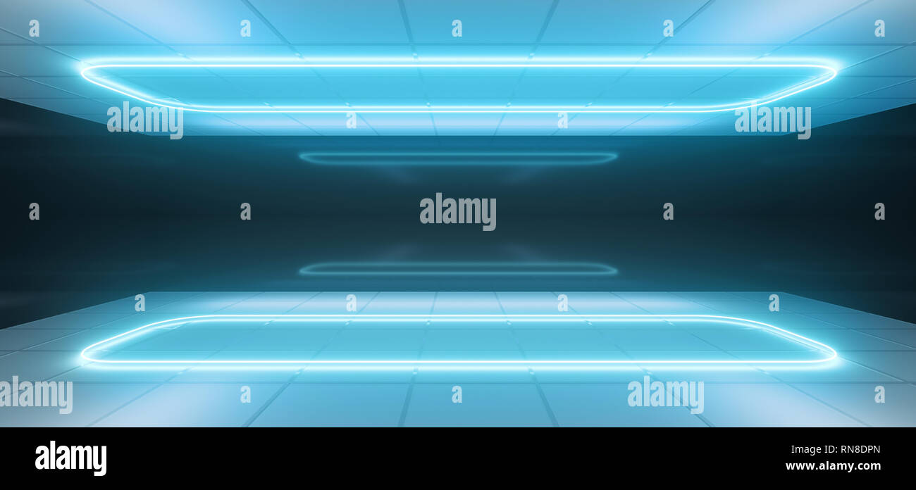 Sci Fi Modern Futuristic White And Black Blue Room With