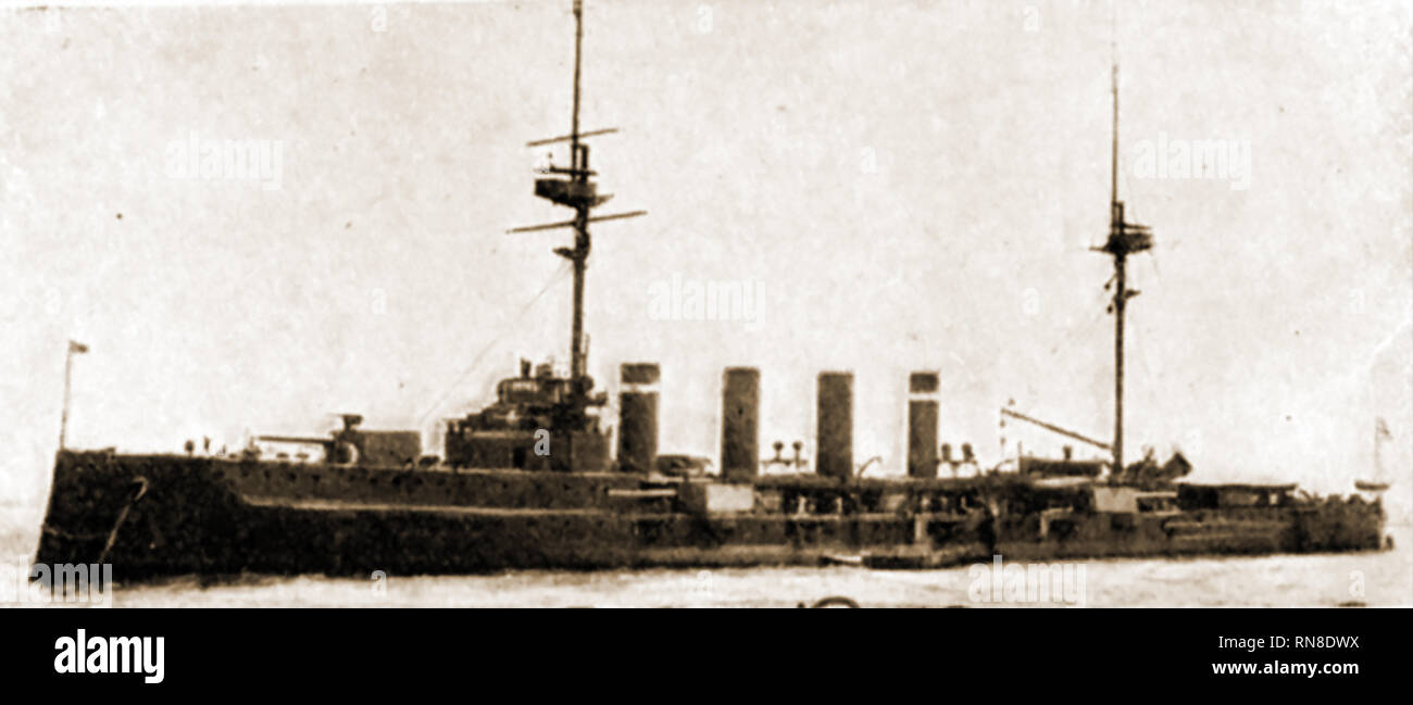 1920's illustration - BLACK PRINCE  -British armoured cruiser (13,550 tons. Sunk at the Battle of Jutland Stock Photo