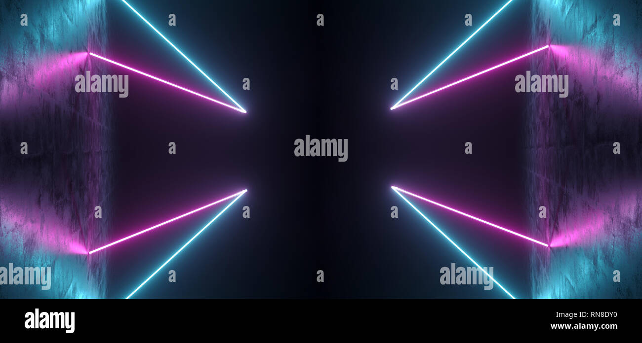 Futuristic Sci Fi Blue And Purple Neon Tube Lights Glowing