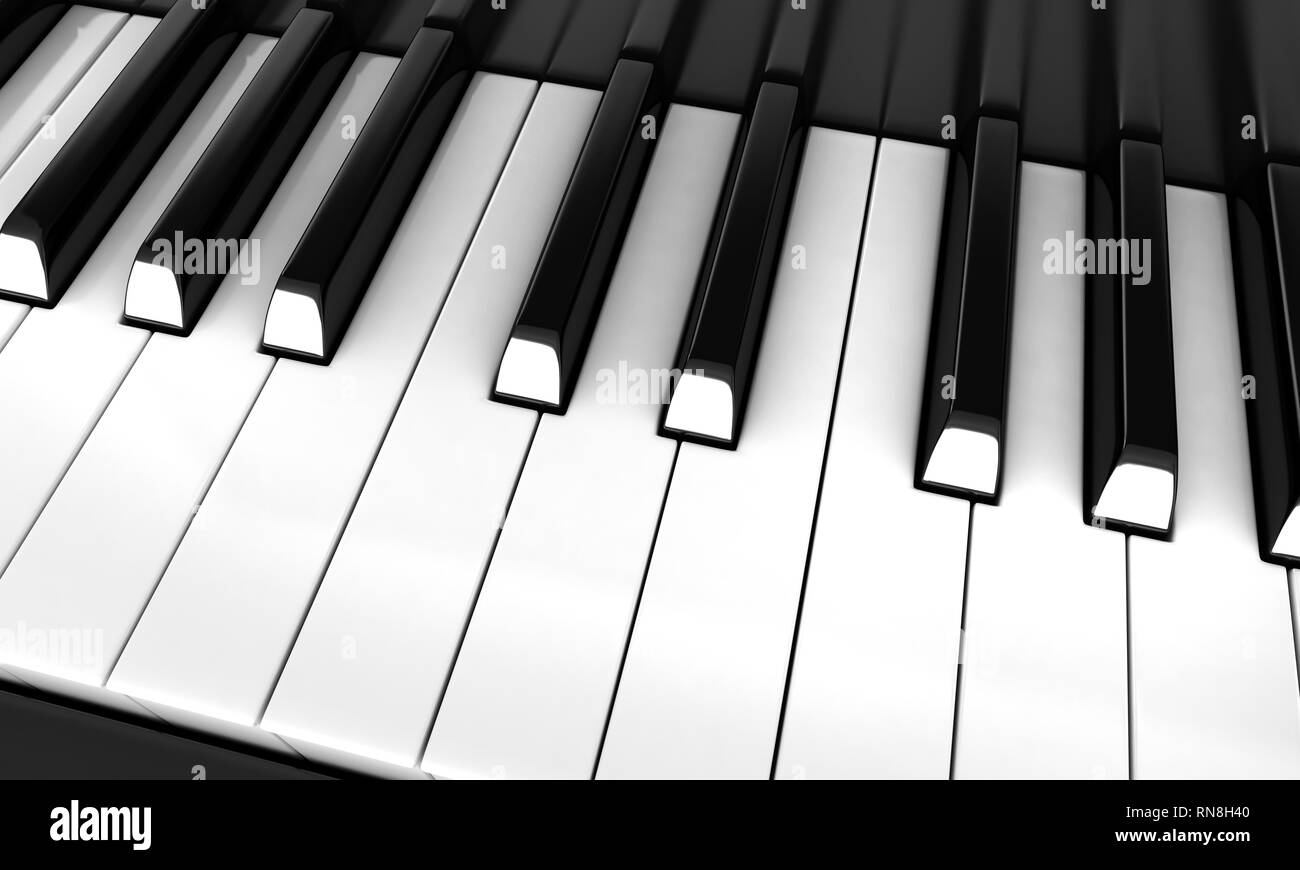 Black And White Keys On Music Piano 3D Stock Photo, Picture and
