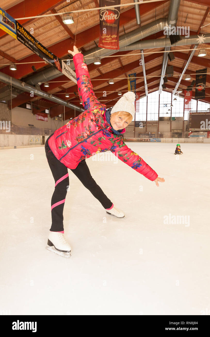 jonsdorf germany - january 31, 2019: Christine Stueber-Errath, the figure skating world champion from 1974 spends an afternoon on the rink in jonsdorf Stock Photo