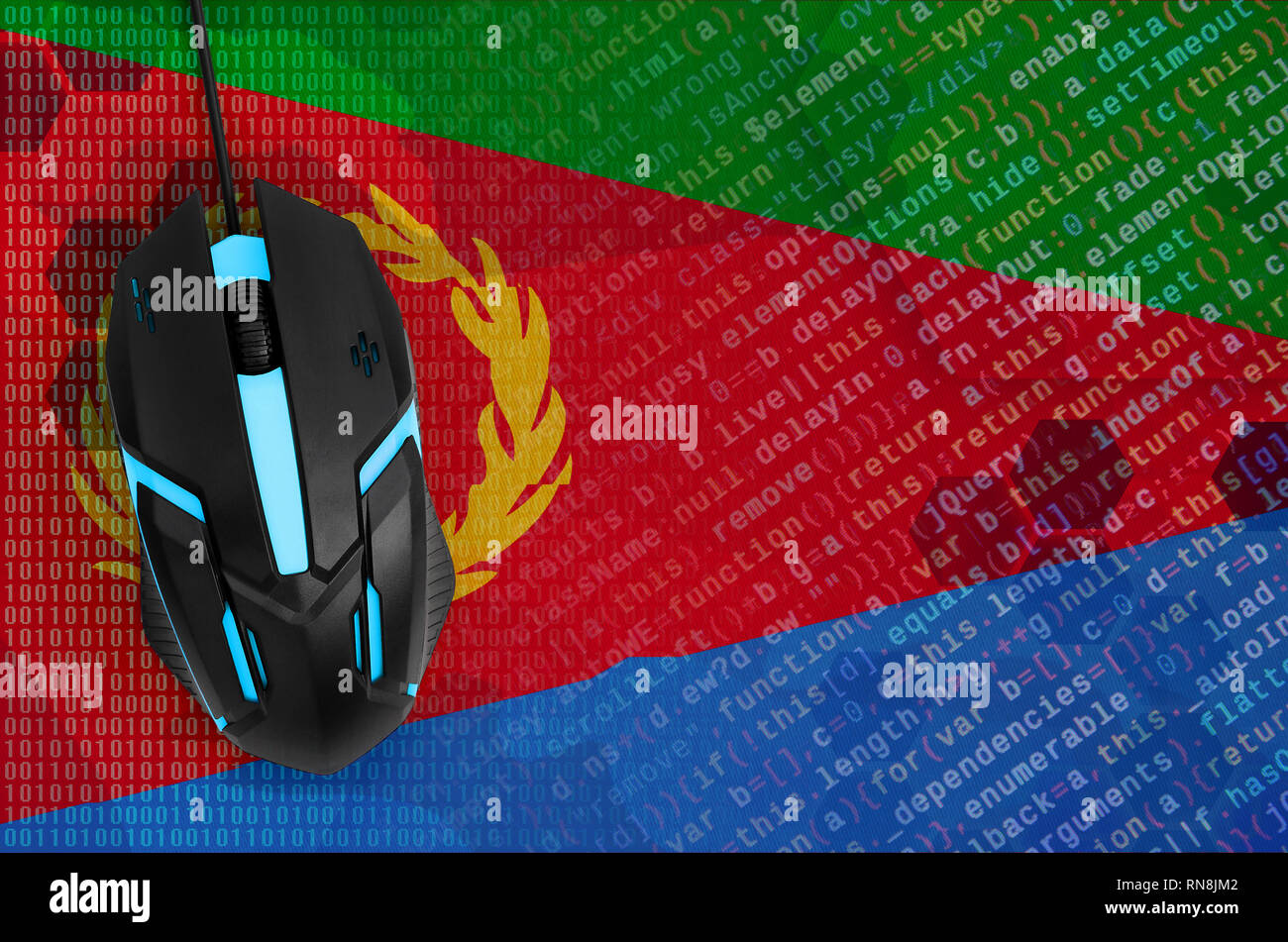 Eritrea flag and modern backlit computer mouse. The concept of digital ...