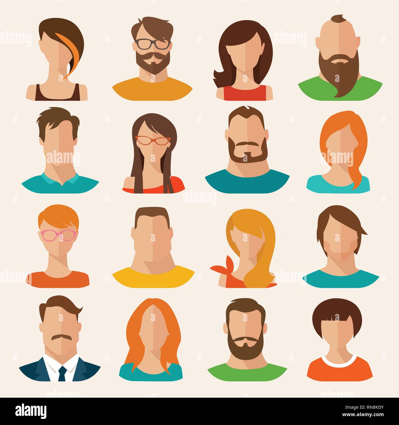Vector flat style male and female characters avatars. Set 3 Stock ...