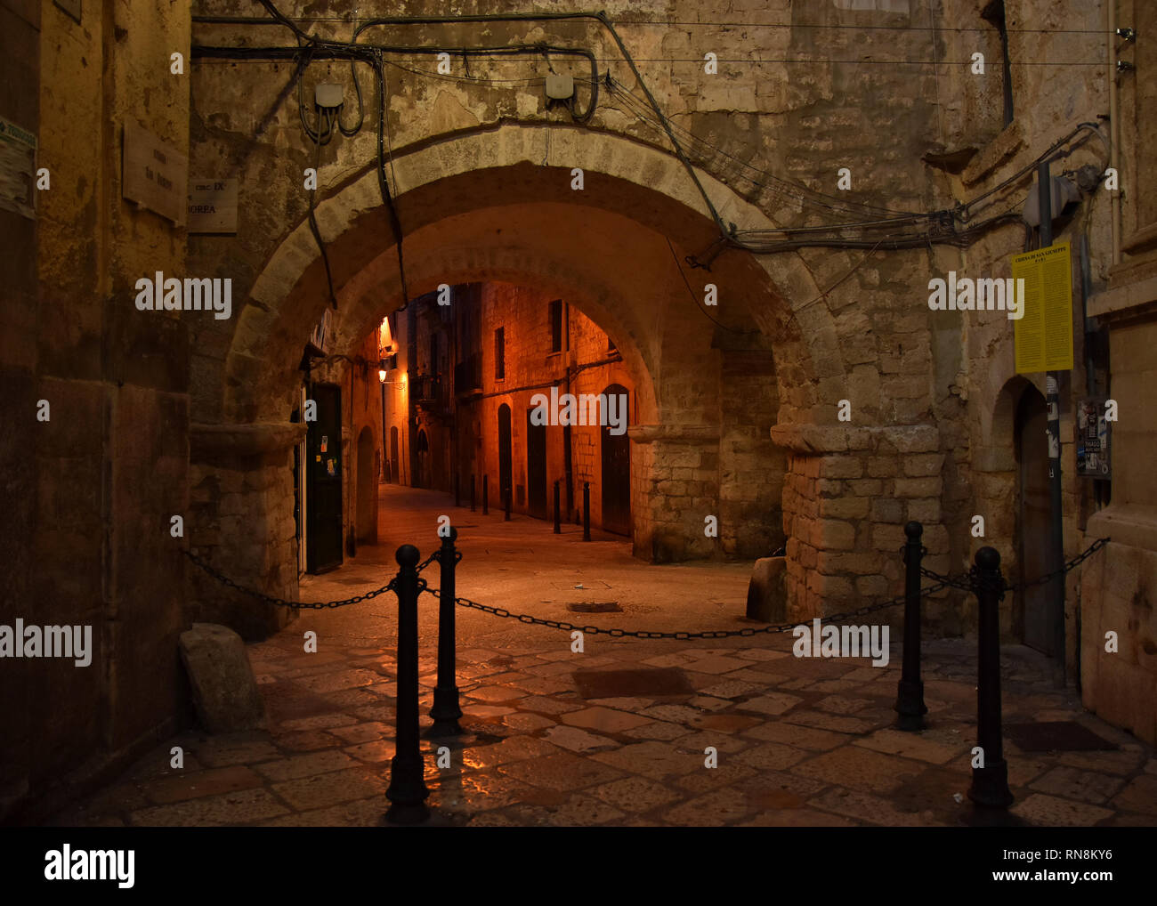 BARI, ITALY - FEBRUARY 8, 2019. Night view in amazing Old Town , historical center of Bari , Italy Stock Photo