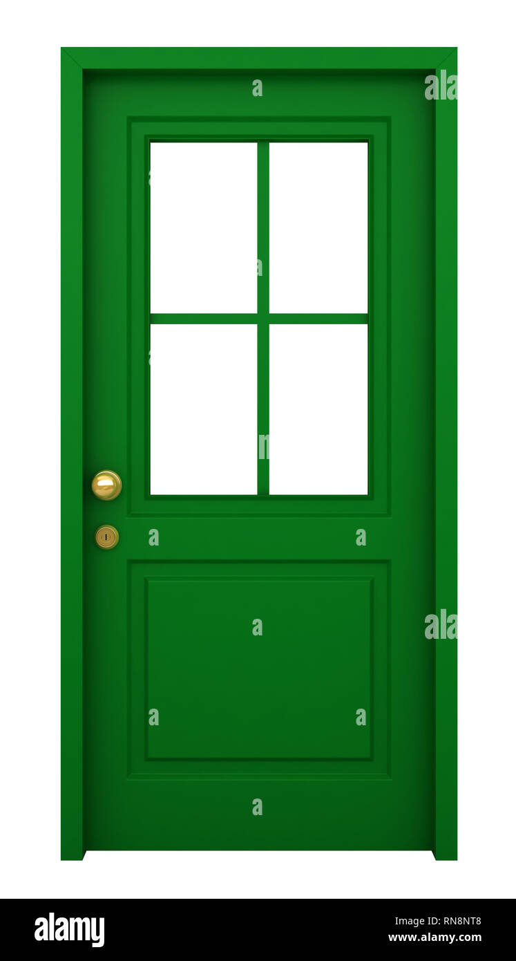 3d render of green door with frame isolated on white background Stock Photo