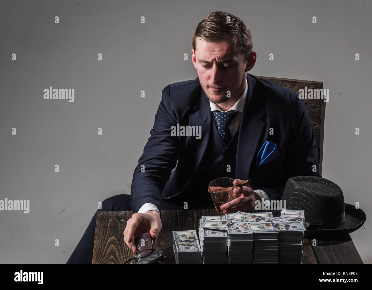 Man in suit. Mafia. Making money. Money transaction. Businessman work in  accountant office. Small business concept. Economy and finance. Man Stock  Photo - Alamy